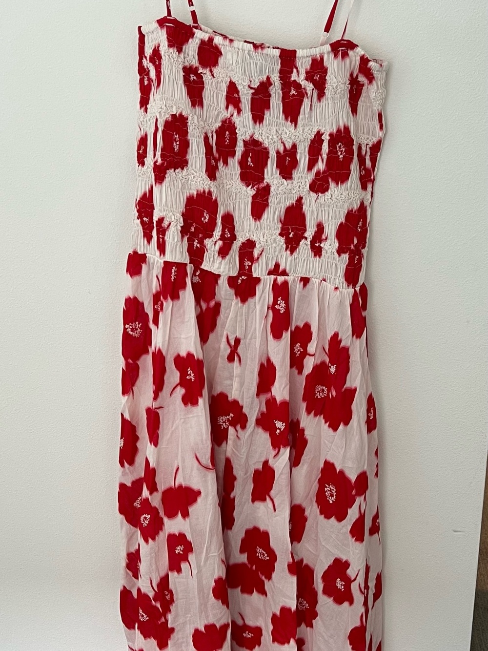 J. Crew White Maxi Dress with Red Floral Print